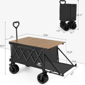 Collapsible Wagon Heavy Duty Wagons with Tailgate & Table & All-Terrain Wheels