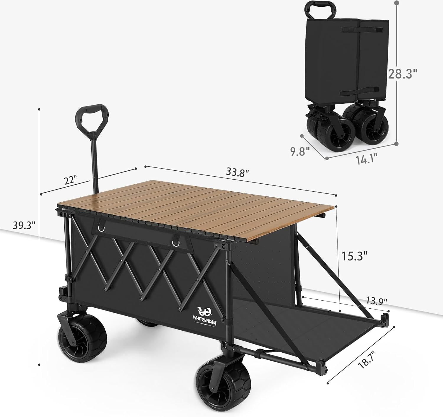 Collapsible Wagon Heavy Duty Wagons with Tailgate & Table & All-Terrain Wheels